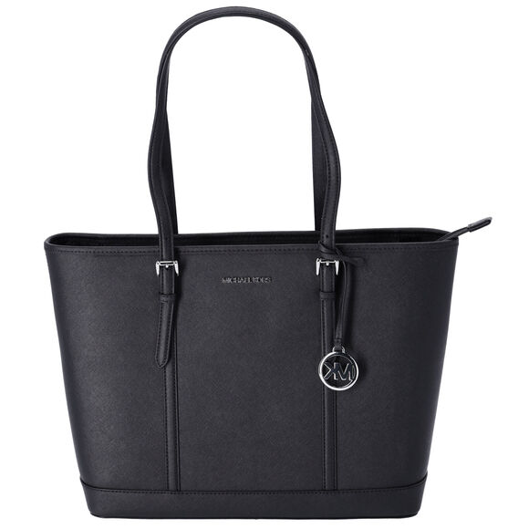 Michael Kors Jet Set Travel Large Leather Top Zip Shoulder Tote Black - Picture 1 of 4